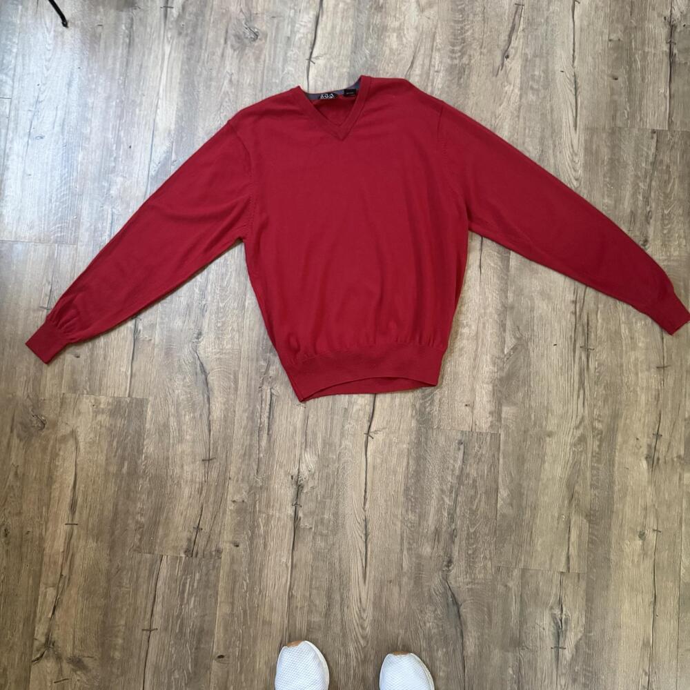 Jos. A. Bank Sweater Mens Medium Red Merino Wool V Neck Lightweight Pullover